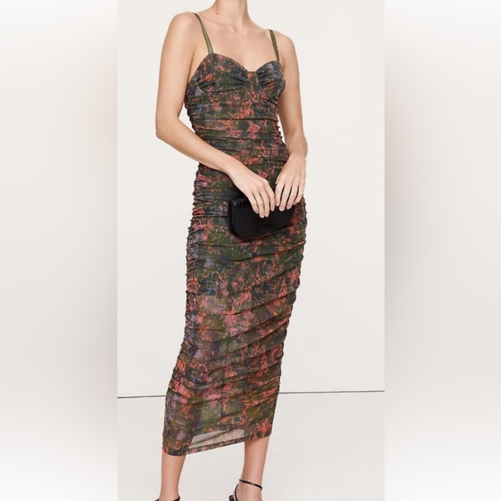 Women's Banana Republic Ruched Mesh Corset Midi Dress Bodycon size 18